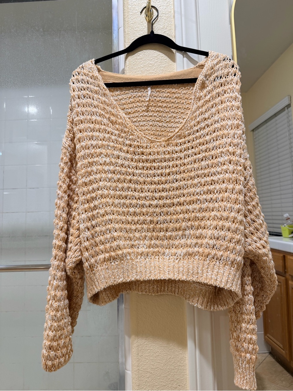 Free People Open-Weave Scoop Neck Sweater in Beige
